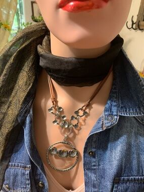 Sweet Lola Silver-Tone Circle Pendant Necklace with Brown Cord